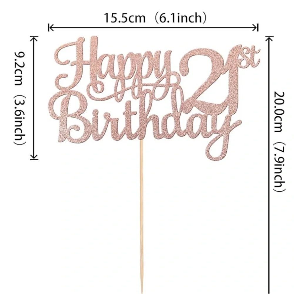 Cake Topper - Happy 21st Birthday Rose Gold NEW